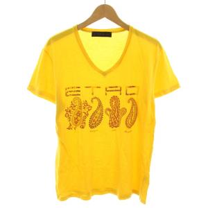ETRO Tシャツ カットソー Vネック 半袖 ロゴプリント ペイズリー柄 L 黄 イエロー