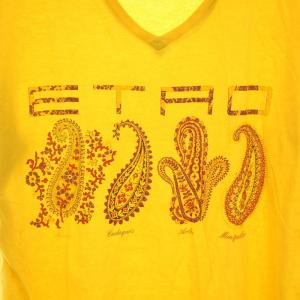 ETRO Tシャツ カットソー Vネック 半袖 ロゴプリント ペイズリー柄 L 黄 イエロー
