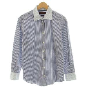 スリムフィット SLIM FIT シャツ クレリックシャツ 長袖 ストライプ柄 43 XXL 青 ブルー