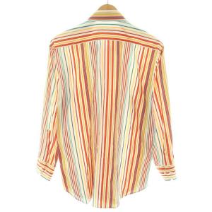 ETRO シャツ ボタンダウン 長袖 ストライプ柄 ロゴ刺繍 42 XS 白 ホワイト オレンジ 緑 グリーン /YT
