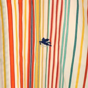 ETRO シャツ ボタンダウン 長袖 ストライプ柄 ロゴ刺繍 42 XS 白 ホワイト オレンジ 緑 グリーン /YT