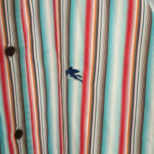 ETRO スリムフィット SLIM FIT シャツ ボタンダウン 長袖 ストライプ柄 ロゴ刺繍 42 XL 水色