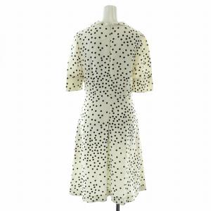 STELLA McCARTNEY ワンピース ひざ丈 フレア 水玉 ドット 半袖 襟 リボン ストレッチ 38 S 白 ホワイト 黒 ブラック