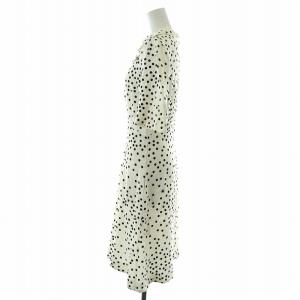 STELLA McCARTNEY ワンピース ひざ丈 フレア 水玉 ドット 半袖 襟 リボン ストレッチ 38 S 白 ホワイト 黒 ブラック