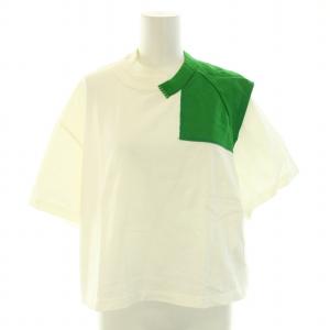 ドッキングカットソーTシャツ 半袖 変形 アシンメトリー 1 S 白 ホワイト 緑 グリーン /YT