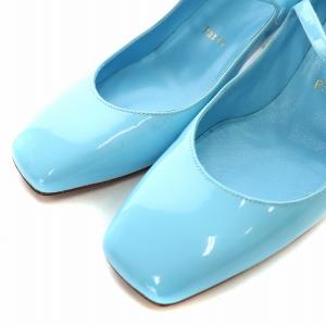 Christian Louboutin パンプス エナメル ストラップ スクエアトゥ ヒール チャンキーヒール ラインストーン 35 22.0cm 水色