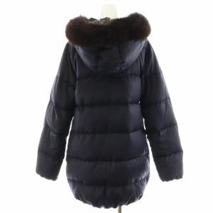 DUVETICA KAPPA-WOOL ダウンコート ロング丈 フード ラクーンファー アウター 42 L 紺 ネイビー