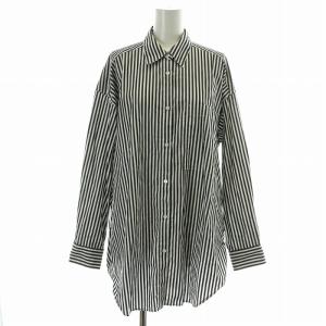 Spick&Span 23AW 50コットンオーバーシャツ 長袖 ストライプ F 黒 ブラック 白 ホワイト 23050200208030