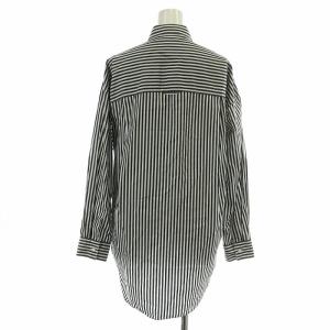 Spick&Span 23AW 50コットンオーバーシャツ 長袖 ストライプ F 黒 ブラック 白 ホワイト 23050200208030