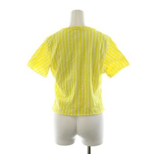 ISSEY MIYAKE シャツ ブラウス カットソー 半袖 ストライプ Vネック 2 M 黄 イエロー