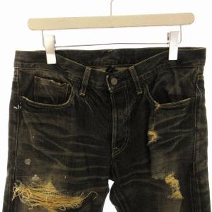 glamb デニムパンツ ジーンズ ストレート クラッシュ加工 ダメージ加工 3 L 黒 ブラック 茶 ブラウン