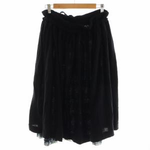 Y's ヨウジヤマモト フレアスカート ひざ丈 チェック柄 異素材切替 ウール カシミヤ混 2 M 黒 ブラック 緑 グリーン