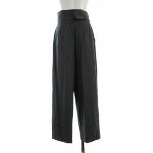 ENFOLD ストレートパンツ グレンチェック スラックス ハイウエスト 変形 アシメ ベルト付き 36 S グレー 黒 ブラック