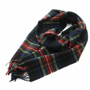 マフラー ストール フリンジ チェック カシミヤ 黒 ブラック マルチカラー /NW26