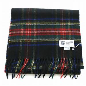 Johnstons of Elgin ジョンストンズ オブ エルガン マフラー ストール フリンジ チェック カシミヤ 黒 ブラック マルチカラー /NW26
