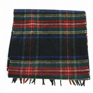 Johnstons of Elgin ジョンストンズ オブ エルガン マフラー ストール フリンジ チェック カシミヤ 黒 ブラック マルチカラー /NW26