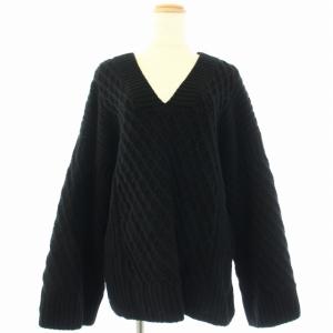 23AW アランV プルオーバー ニット セーター Vネック フレアスリーブ 長袖 黒 ブラック 23080922522040
