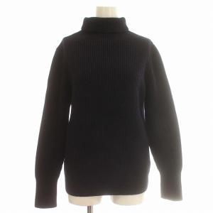 ニット ハイネック ウール リブニット セーター 長袖 XS ネイビー 紺 /G