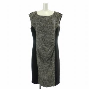 タイトワンピース ひざ丈 ツイード ノースリーブ 切替 50 XXXXL 黒 ブラック 白 ホワイト /NW21