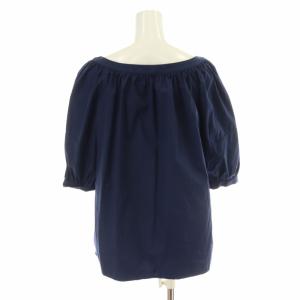 miumiu シャツ ブラウス ギャザー スクエアネック ラグランスリーブ プルオーバー 五分袖 38 S 紺 ネイビー