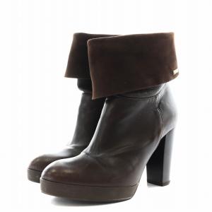 FENDI ショートブーツ チャンキーヒール レザー 35 22.0cm 茶 ブラウン