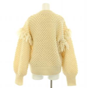 CASA FLINE ニット セーター クルーネック 長袖 フリンジ ローゲージ ウール F アイボリー