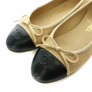 CHANEL ココマーク バレエシューズ 36.5 ベージュ ブラック