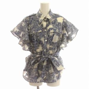 GRACE CONTINENTAL 23AW シアー シャツ 花柄 ブラウス 半袖 38 M 白 青