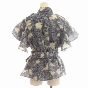GRACE CONTINENTAL 23AW シアー シャツ 花柄 ブラウス 半袖 38 M 白 青