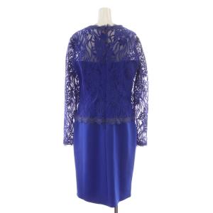 TADASHI SHOJI タイトワンピース ひざ丈 長袖 ストレッチ レース 刺繍 切替 10 XL 青 ブルー タグ付き /BB
