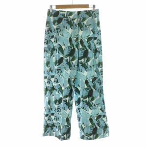 ワイドパンツ バギー ストレート 総柄 葉っぱモチーフ ジッパーフライ IT42 M 水色 ライトブルー