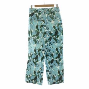 AKRIS ワイドパンツ バギー ストレート 総柄 葉っぱモチーフ ジッパーフライ IT42 M 水色 ライトブルー
