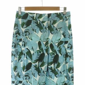 AKRIS ワイドパンツ バギー ストレート 総柄 葉っぱモチーフ ジッパーフライ IT42 M 水色 ライトブルー