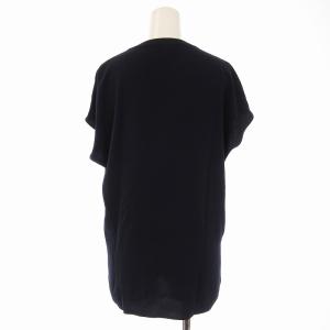 Theory 22SS パウダークレーププルオーバー シャツ ブラウス Vネック ウェルポケット 半袖 M 紺 ネイビー