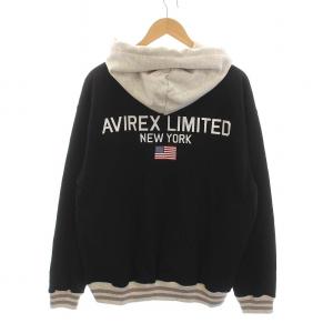 AVIREX TWO-TONE SWEAT HOODY ツートーン スウェット フーディ パーカー プルオーバー 長袖 M 黒 ブラック