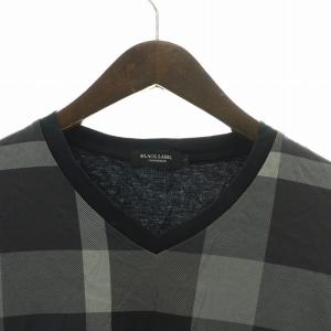 BLACK LABEL CRESTBRIDGE Tシャツ カットソー ロンT 長袖 Vネック チェック L 黒 ブラック グレー
