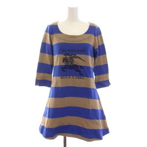 BURBERRY BLUE LABEL ワンピース ミニ ボーダー 七分袖 コットン 38 M 青 ブルー ベージュ