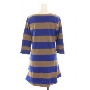 BURBERRY BLUE LABEL ワンピース ミニ ボーダー 七分袖 コットン 38 M 青 ブルー ベージュ
