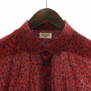 SAINT LAURENT PARIS 13年製 シャツ レオパード レッド ブラック