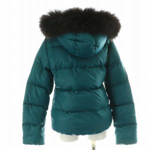 DUVETICA アドハラ ADHALA ダウンジャケット ジップアップ フード ラクーンファー 40 M 青緑 ブルーグリーン 黒 ブラック