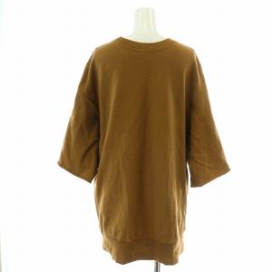 L'Appartement Americana スウェット トレーナー 七分袖 クルーネック ロゴプリント オーバーサイズ カットオフ 茶 ブラウン 白