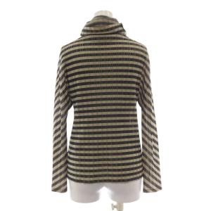 PLEATS PLEASE ISSEY MIYAKE イッセイミヤケ カットソー 長袖 タートルネック プリーツ ストレッチ ボーダー柄 3 L 黒 ブラック ベージュ