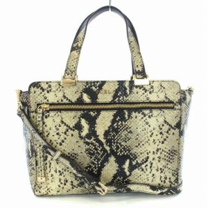 FURLA ハンドバッグ トートバッグ ショルダーバッグ 2WAY パイソン柄 型押し レザー  ベージュ 黒 ブラック