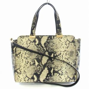 FURLA ハンドバッグ トートバッグ ショルダーバッグ 2WAY パイソン柄 型押し レザー  ベージュ 黒 ブラック