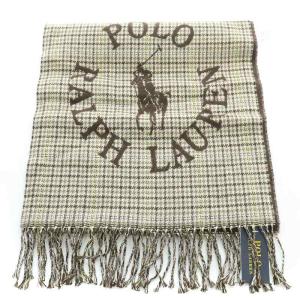 POLO RALPH LAUREN マフラー フリンジ ロゴ チェック柄 ポロ柄 ウール F 茶 ブラウン タグ付き