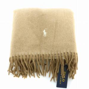 POLO RALPH LAUREN マフラー フリンジ ウール ロゴ 刺繍 ワンポイント F ベージュ タグ付き