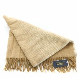 POLO RALPH LAUREN マフラー フリンジ ウール ロゴ 刺繍 ワンポイント F ベージュ タグ付き