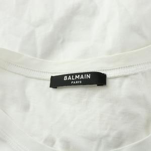 BALMAIN Tシャツ ロンT 長袖 クルーネック ロゴ プリント ボタン M 白 ホワイト シルバー色