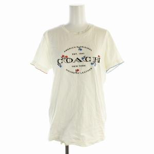 フローラルTシャツ ロゴ 花柄刺繍 文字プリント プルオーバー クルーネック 半袖 XS 白 ホワイト CT414