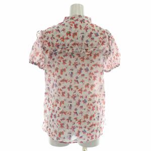 René シャツ ブラウス 半袖 ノーカラー バンドカラー パフスリーブ 花柄 総柄 フリル 36 M 白 ホワイト